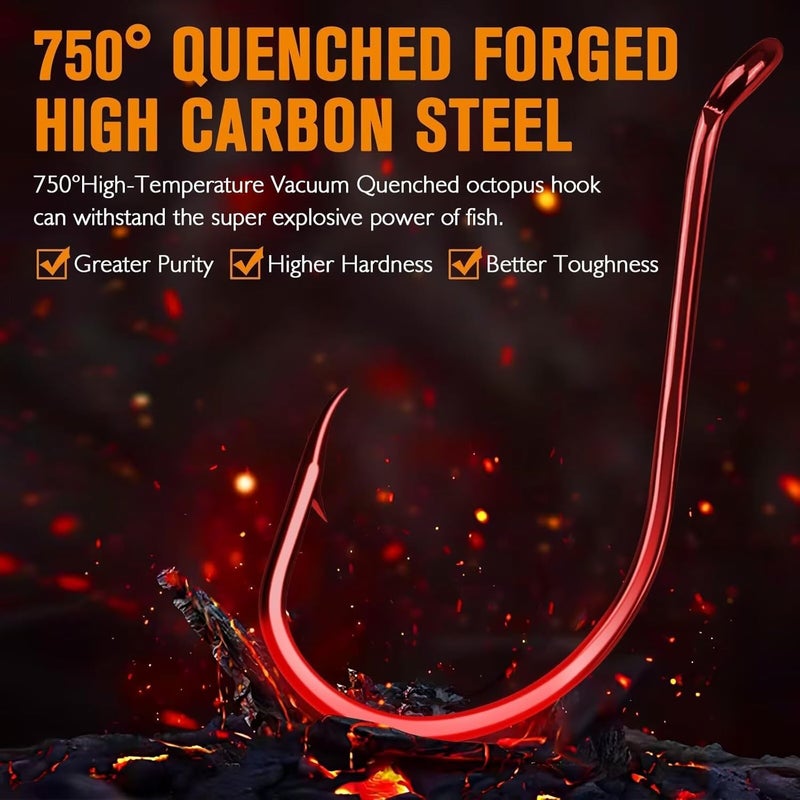 Dovesun Octopus Hooks Fishing Hooks 50-100PCS Black Red Octopus Hooks for Saltwater Freshwater #10-8/0 - Image 3
